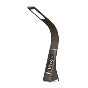 LED stolná lampa stmievateľná s displayom, 6W, 4100K, koža, hnedá (SOLIGHT)