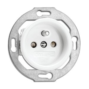 Okrúhla retro zásuvka 2P+T (16A) biely duroplast (THPG)