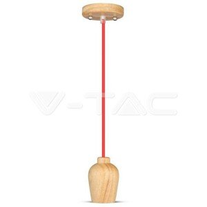 Závesné jednoduché svietidlo Wood E27 červený kábel VT-7778 (V-TAC)