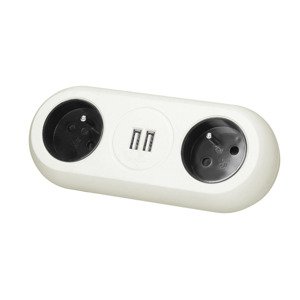 Predlžovací kábel na stôl 2-násobný + 2xUSB biely 1,5m (ORNO)