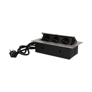 Nábytková zásuvka výklopná 3x230V IP20 2mm hranatá strieborná - 1,5m kábel (ORNO)
