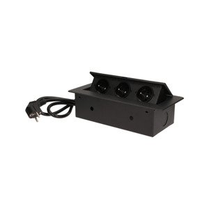 Nábytková zásuvka výklopná 3x230V IP20 2mm oblá čierna - 3m kábel (ORNO)