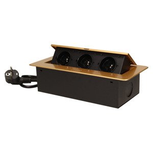 Nábytková zásuvka výklopná 3x230V IP20 2mm oblá zlatá - 1,5m kábel (ORNO)