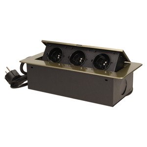 Nábytková zásuvka výklopná 3x230V IP20 2mm oblá mosadzná - 1,5m kábel (ORNO)
