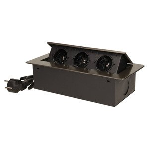 Nábytková zásuvka výklopná 3x230V IP20 2mm oblá grafitová - 1,5m kábel (ORNO)