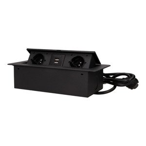 Nábytková zásuvka výklopná 2x230V + 2xUSB 2mm oblá čierna - 3m kábel (ORNO)