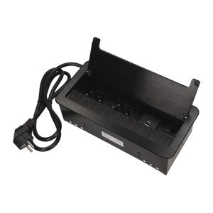 Nábytková zásuvka skrytá 2x230V + 2xUSB +2xRJ45 2mm oblá čierna - 1,5m kábel (ORNO)