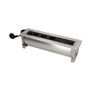 Nábytková zásuvka skrytá 3x230V + 2xRJ45 + 1xHDMI strieborná - 1,5m kábel (ORNO)