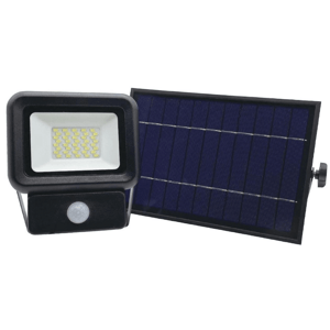 Solárny LED reflektor so senzorom 30W, 2100lm, 6500K, čierny (Kobi)