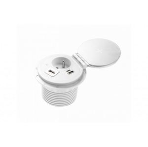 Nábytková zásuvka s vymeniteľným modulom 1x230V + 1xmodul (USB/HDMI/RJ45) biela (GTV)