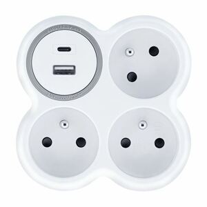 Solight rozbočovač, 3x 16A, USB nabíjačka A+C, biely-sivý