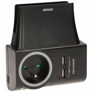 USB nástenná nabíjačka s elektrickou zásuvkou, čierna Orno OR-AE-1323/B