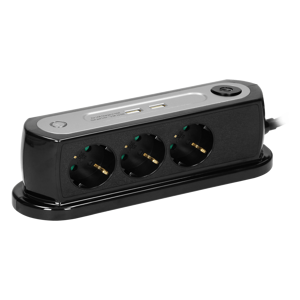 Stolová zásuvka s prepäťovou ochranou, 2xUSB, centrálny vypínač, 3x2P+E (schuko), 1,4m
