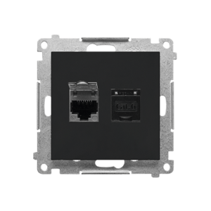 Zásuvka 2xR45 Cat.6 s krytkou portu čierna matná SIMON55 (Simon)