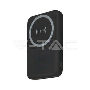 Magnetická bezdrôtová power banka 10 000 mAh s čiernym kovovým krúžkom VT-3529 (V-TAC)