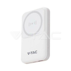 Magnetická bezdrôtová power banka 10 000 mAh s kovovým krúžkom bielej farby VT-3529 (V-TAC