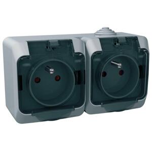 Dvojzásuvka 2P+T/16A/250V clonky transp. (SS) IP44 sivá Cedar Plus (Schneider)