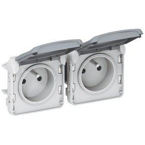 Dvojzásuvka 2P+T/16A/250V (PS) IP55 horiz. prepojená sivá Plexo (Legrand)
