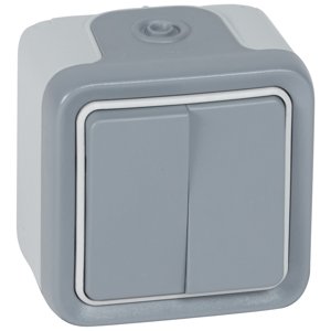 Prepínač dvojitý str. (5B) 10A/250V (PS) IP55-IK07 sivá Plexo - Nový le_069715L (Legrand)