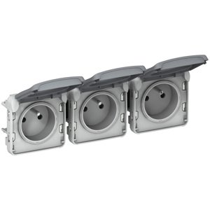 Trojzásuvka 2P+T/16A/250V (PS) IP55 horiz. prepojená sivá Plexo (Legrand)