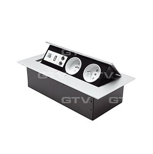 Nábytková zásuvka výklopná 2x230V + USB +RJ45 audio IN/OUT strieborná (GTV)
