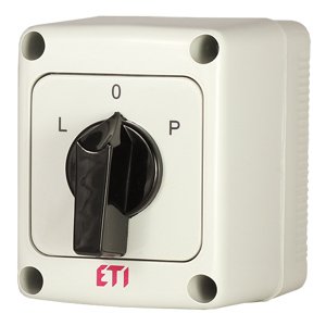 Vačkový spínač reverzný 3-pólový 25A "L-0-P" zapuzdrený IP65 CS 25 11 U L0PPN (ETI)