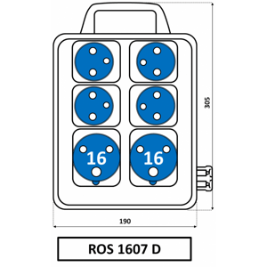 Rozvodnica 2x16A/230V/3P+4x250V neistená držiak IP44 - ROS 1607 D (SEZ DK)