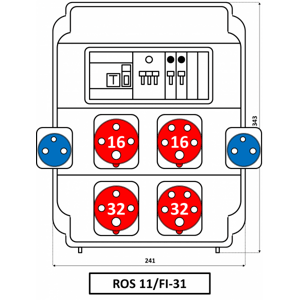 Rozvodnica 11M 2x16A+2x32A/400V/5P+2x250V FA+FI 9M istená IP54 - ROS 11/FI-31 (SEZ DK)