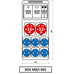 Rozvodnica 8M 16A+32A/400V/5P+6x250V FA 8M istená IP54 - ROS M8/I-003 (SEZ DK)