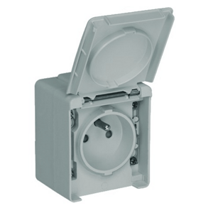 Zásuvka 2P+T/16A/250V clonky viečko IP65 sivá LOGUS90 Waterproof 48 (EFAPEL)