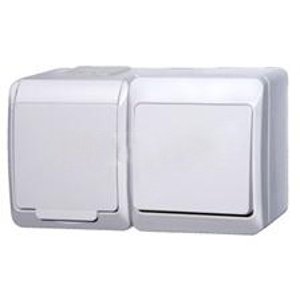 Vypínač č. 1/6 + zásuvka do vlhka IP44biela 130x75x48mm (HERMES)