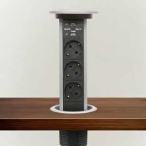 Zásuvka vysúvacia 3x230V, 2x USB 2,1A, strieborná, elektricky vysúvaná (GLOBIZ)
