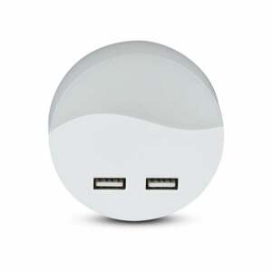 Nočné LED svietidlo do zásuvky okrúhle s USB PRO 0,45W, 3000K, 10lm, VT-84 (V-TAC)