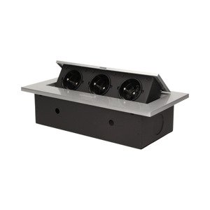Nábytková zásuvka výklopná 3x230V IP20 7mm hranatá strieborná - bez prívodu (ORNO)