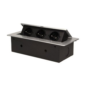 Nábytková zásuvka výklopná 3x230V IP20 2mm oblá strieborná - bez prívodu (ORNO)