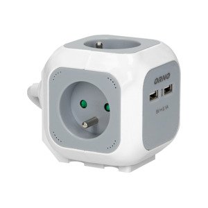 Predlžovací kábel kocka 4-násobný + 2xUSB 1,4m sivý (ORNO)