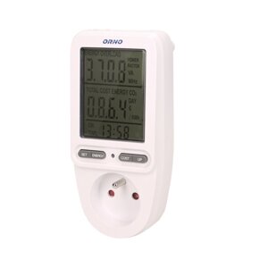 Merač elektrickej spotreby do zásuvky s LCD displejom a nastaviteľnou cenou (ORNO)