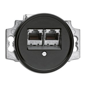 Okrúhla retro dátová zásuvka 2xRJ45 (CAT.6a) čierny bakelit (THPG)