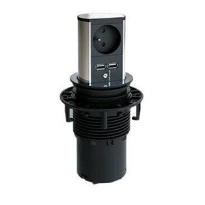 Nábytková výsuvná zásuvka 1x230V + 1xUSB ELEVATOR nerez (BACHMANN)