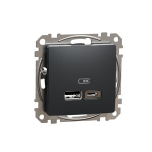 Dvojitá USB A+C nabíjacka 2.4A, Antracit, Sedna Design (Schneider)