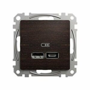 Dvojitá USB A+C nabíjacka 2.4A, Wenge, Sedna Design (Schneider)