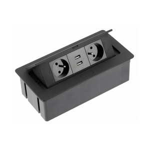 Nábytková zásuvka výklopná 2x230V + 2xUSB čierna (GTV)