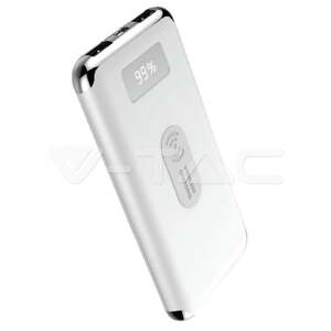 Powerbank 10000mAh s displejom a bezdrátovým nabíjaním biely VT-3505 (V-TAC)