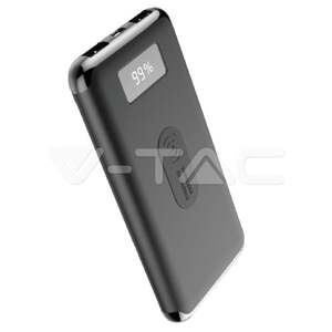 Powerbank 10000mAh s displejom a bezdrátovým nabíjaním čierny VT-3505 (V-TAC)