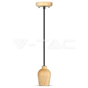 Závesné jednoduché svietidlo Wood E27 čierny kábel VT-7778 (V-TAC)