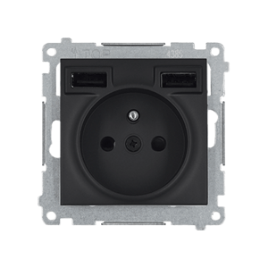 Zásuvka s integr. nabíjačkou 2xUSB (modul), antracit metal 2,1 A, 5 V DC, (SS) SIMON54