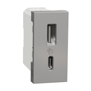 Unica - Dvojitý nabíjací USB konektor A+C 2.4A, 1M, Aluminium