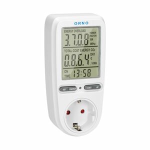 Merač elektrickej spotreby do zásuvky s LCD a nastaviteľ. cenou, SHUKO, biely (ORNO)
