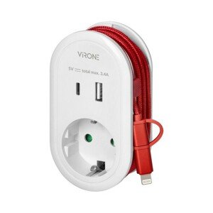 Adaptér s USB nabíjačkou a nabíjacím káblom typu C + redukciou na Lightning 1x2P+Z Schuko,