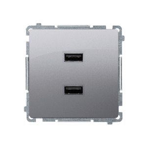 Dvojitá USB nabíjačka, nerez, metalizovaný, USB:A+A, 2,1A